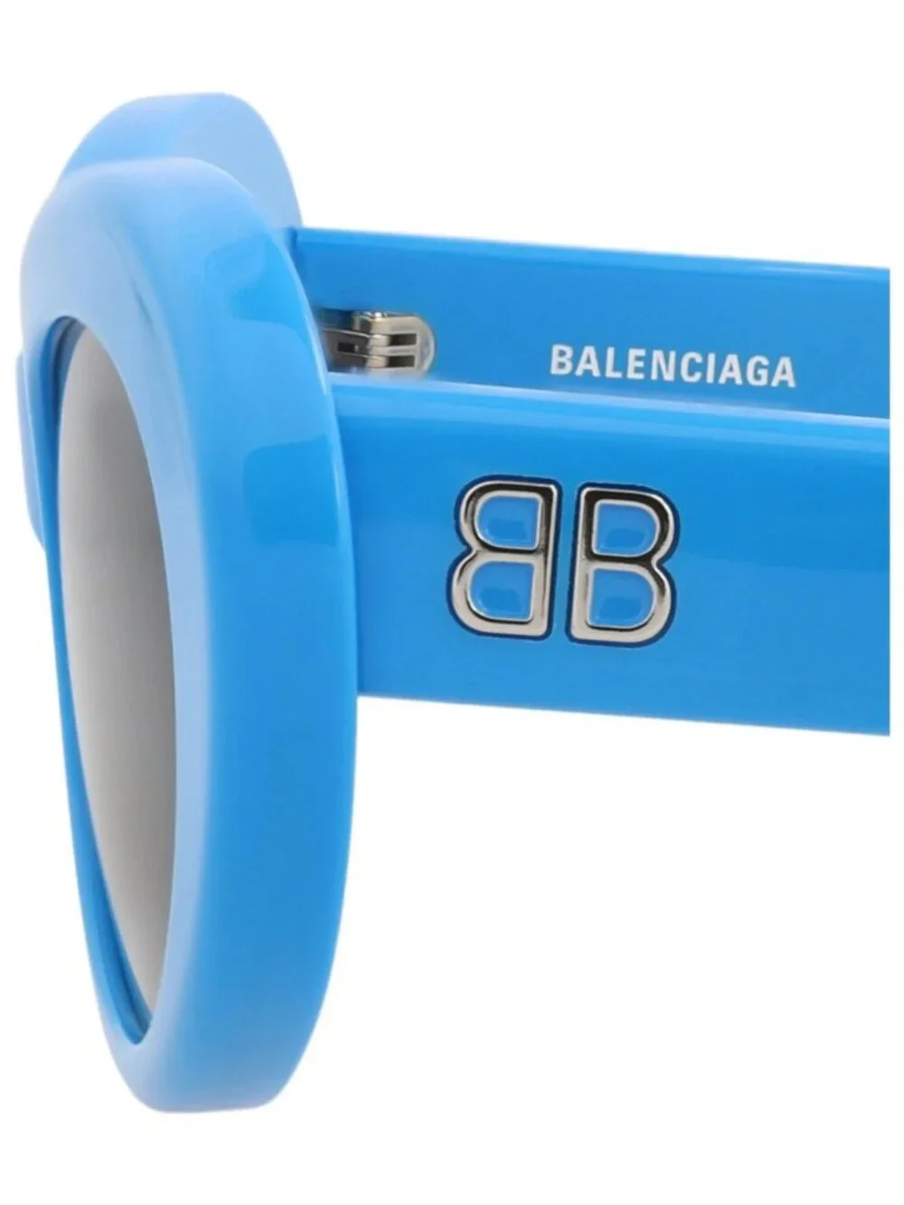 New Balenciaga Women's Sunglasses Round Oval Recycled Acetate Frame Light Blue